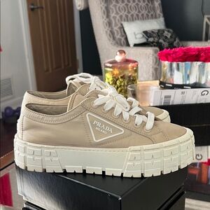 Prada Women's Cream Platform Sneakers